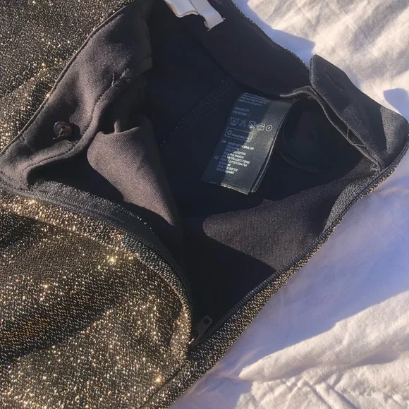 H&M Gold Sparkle Metallic Fully Lined Pants Zip & Button Side Stretch Women’s 2 - Picture 4 of 7